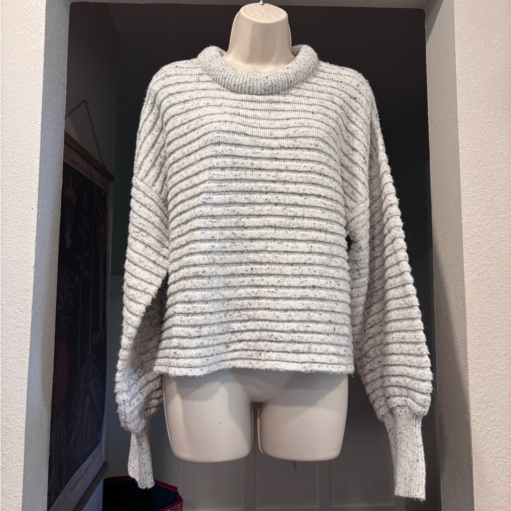 Bohme Small High Neck Crop Puff Sleeve Balloon Long Sleeve Ribbed Tweed Comfy